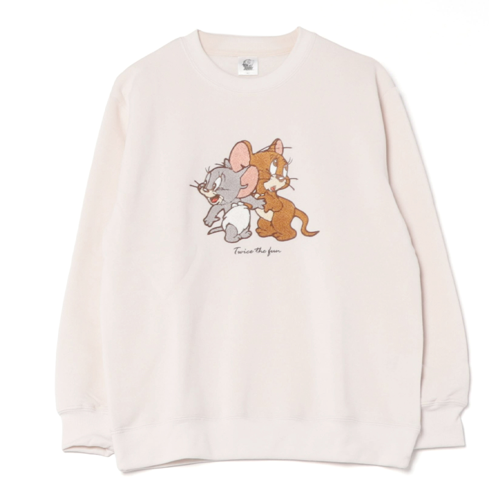 トムとジェリー　レディース　トレーナー　裏毛　サガラ刺繍　チーズ　タフィー トムとジェリー 裏起毛サガラ刺繍トレーナー レディース - TOM