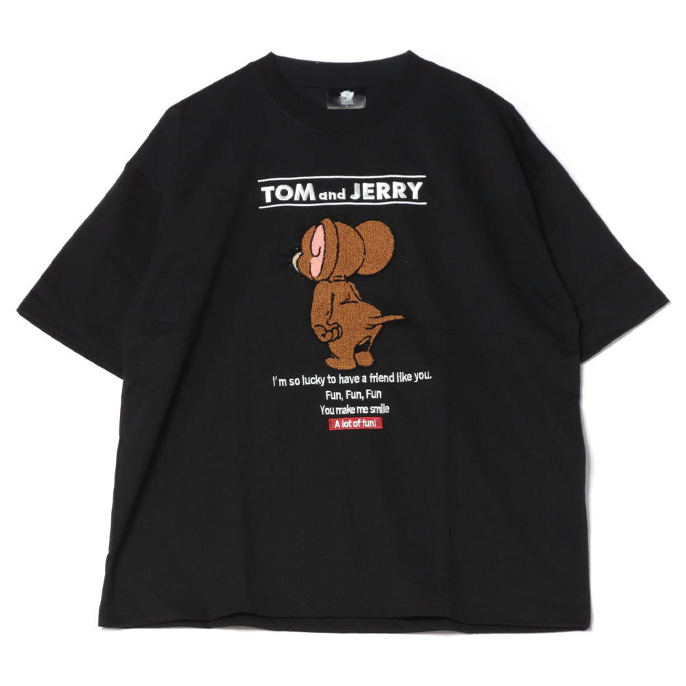トムとジェリー リンガー配色バック刺繍Tシャツ ジェリーと