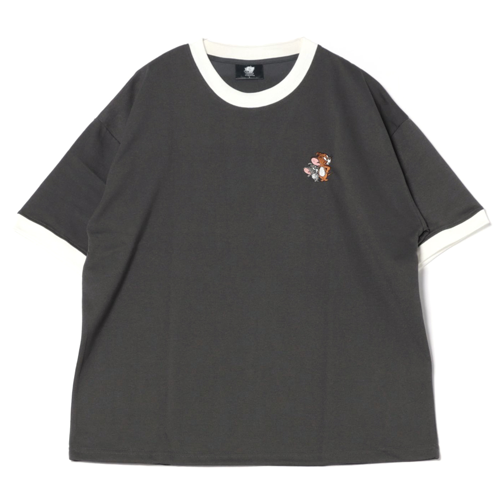 トムとジェリー リンガー配色バック刺繍Tシャツ ジェリーとタフィ