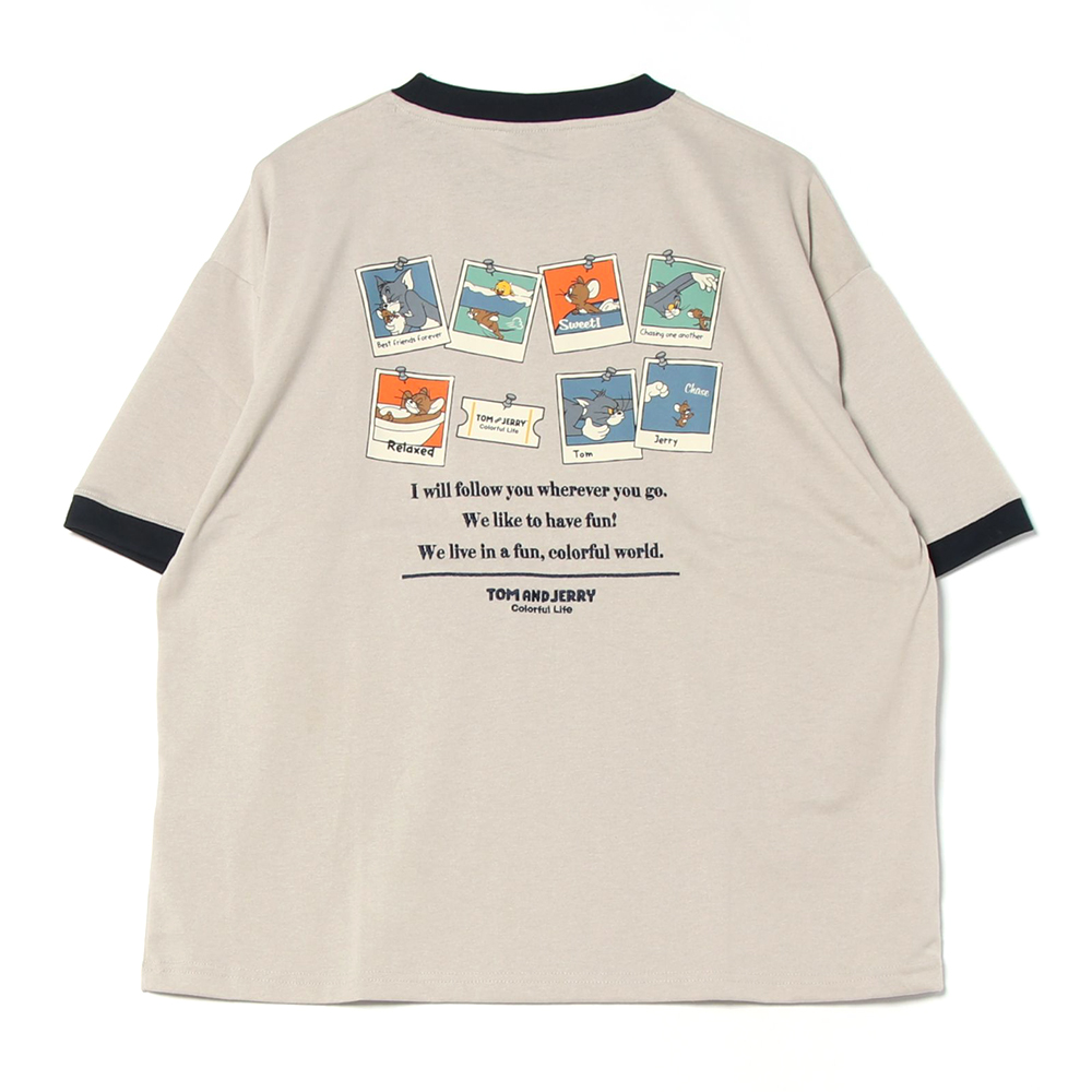 トムとジェリー リンガー配色バック刺繍Tシャツ ジェリーとタフィ