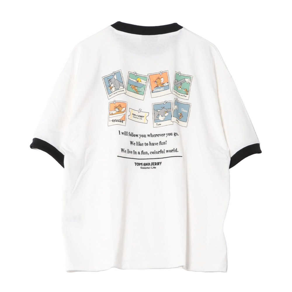 トムとジェリー リンガー配色バック刺繍Tシャツ ジェリーとタフィ