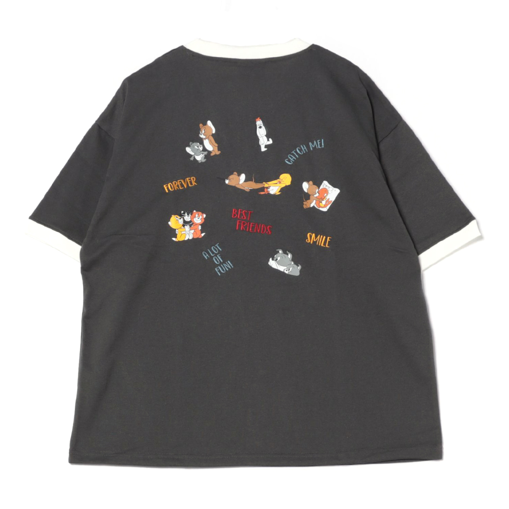 トムとジェリー リンガー配色バック刺繍Tシャツ ジェリーと