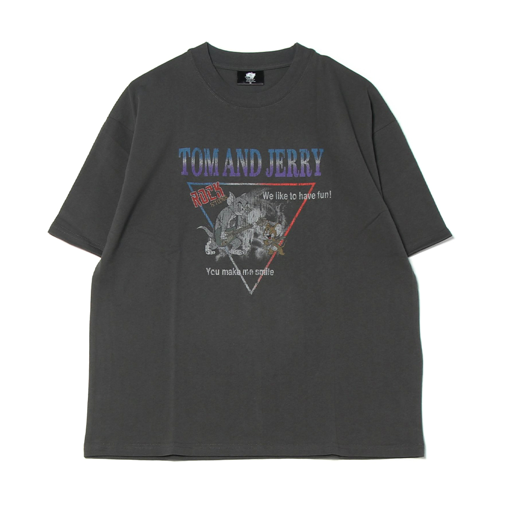 トムとジェリー ピグメント風ロックプリントTシャツ メンズ - TOM AND
