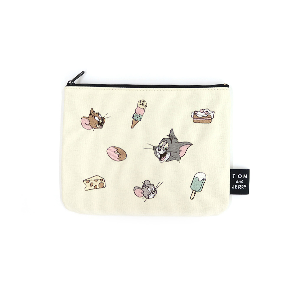 tomotomo♡ ウエイト枠 刺繍イニシャルポーチ♡ トムとジェリー フラットポーチ/ちび刺繍 - TOM AND JERRY Official